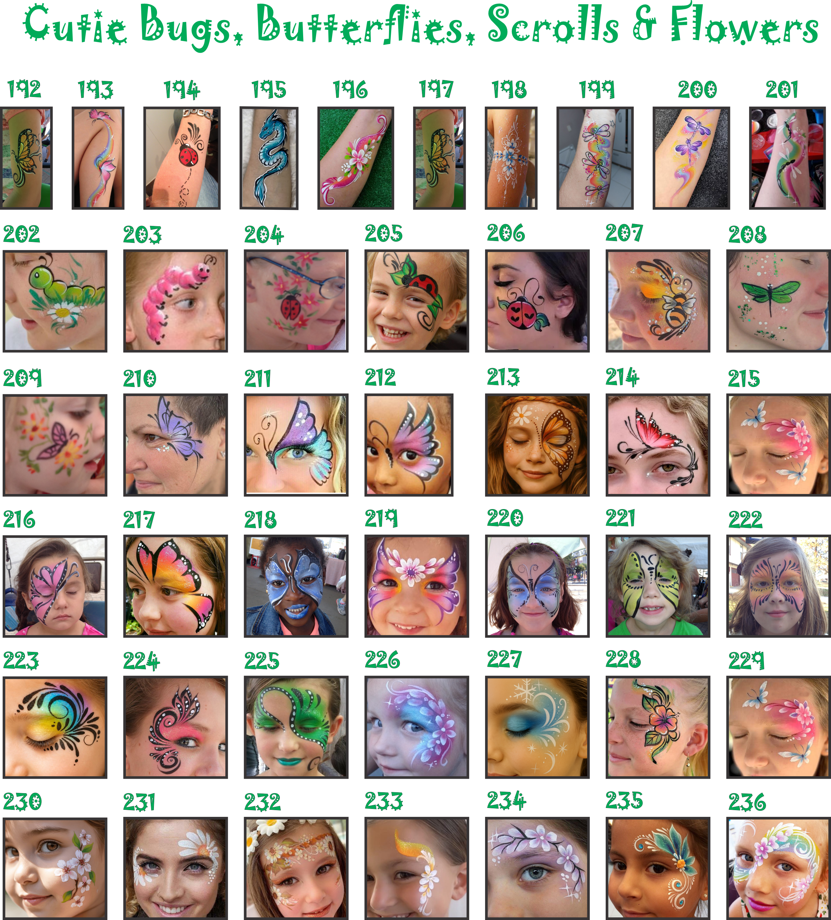 Bugs, Butterflies and More Face Painting Designs